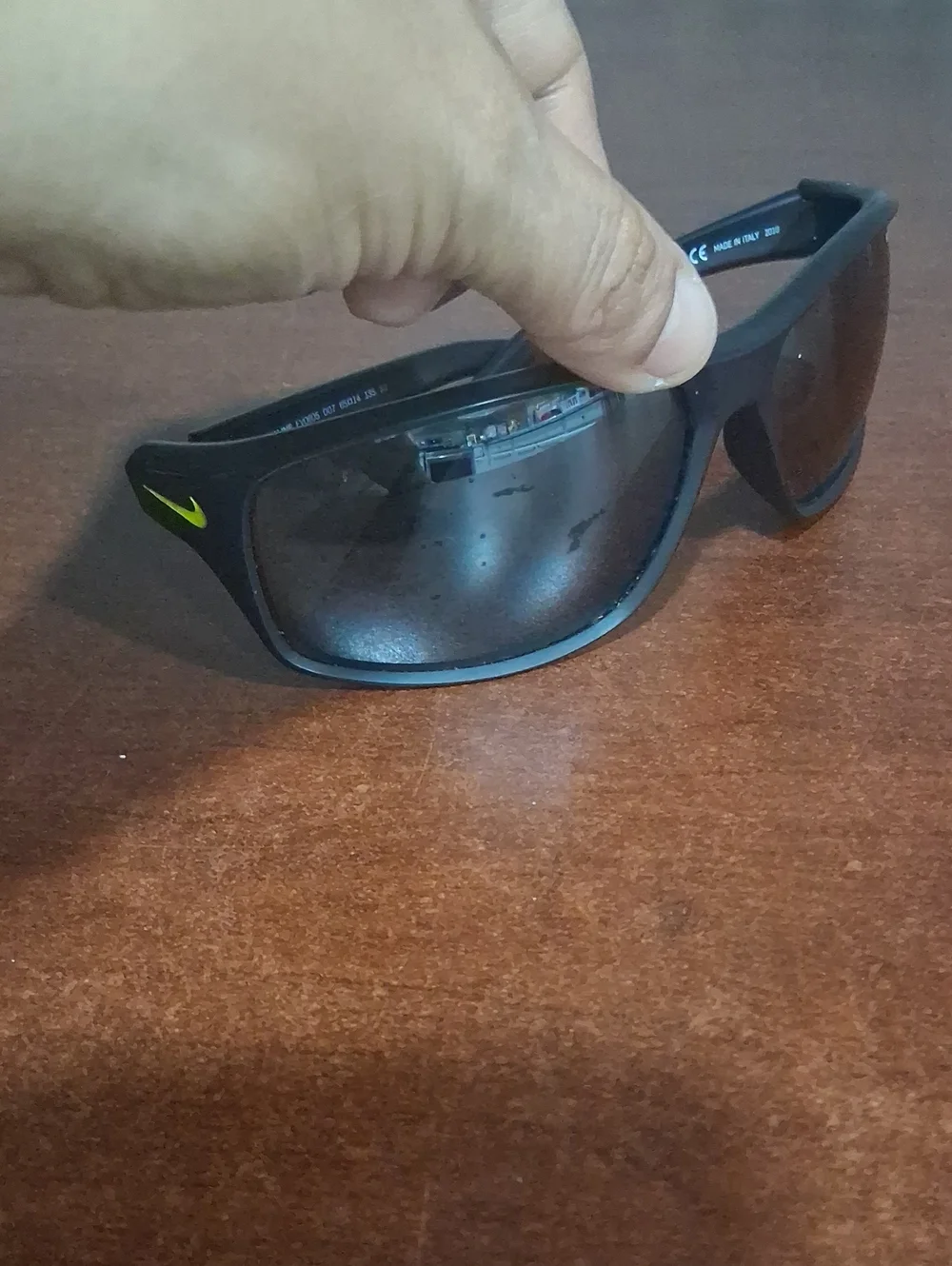 Nike Matte Black Sport Sunglasses with Neon Yellow Swoosh